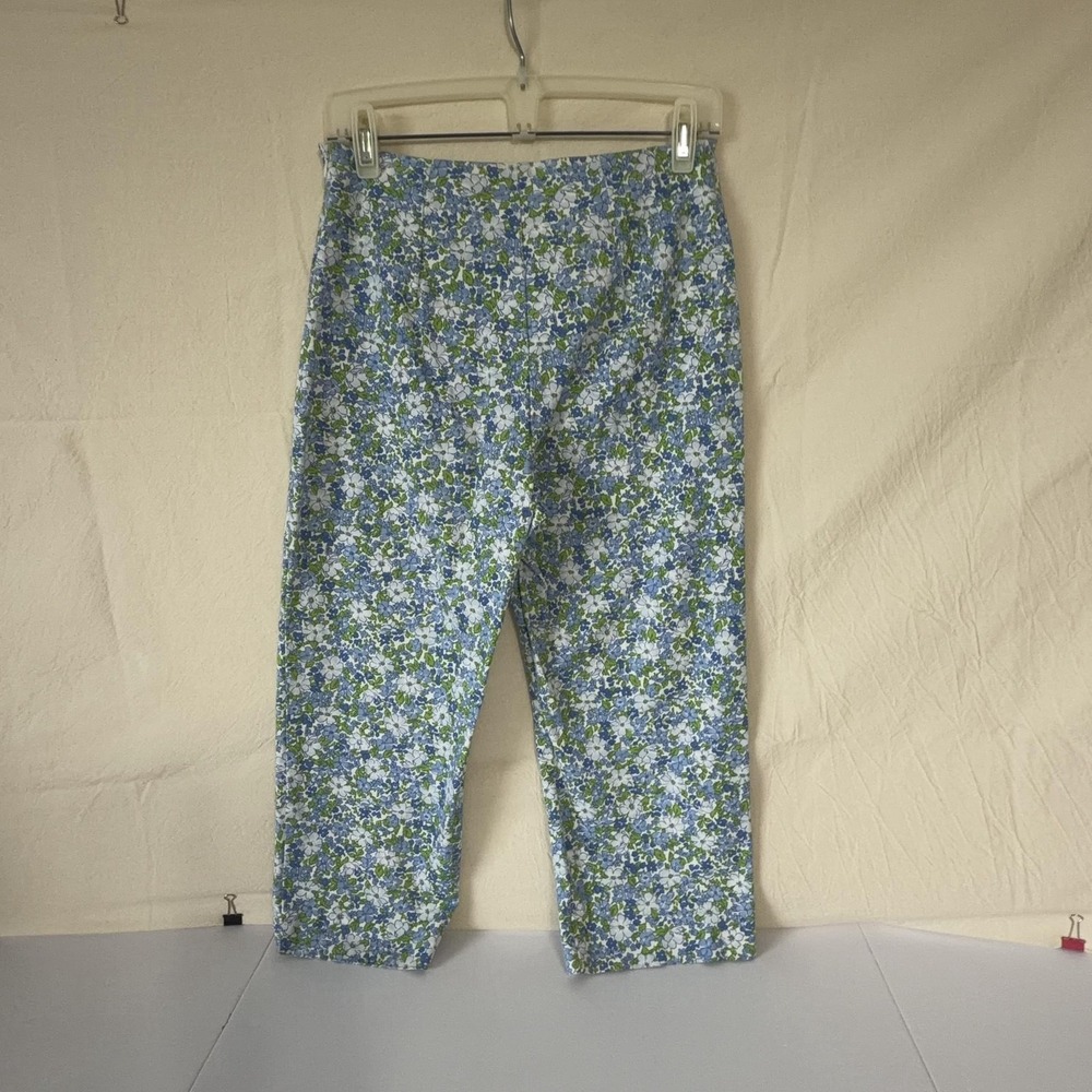 Briggs Capri Pants Womens 8P Blue Green Floral Print Stretch Twill Pull On